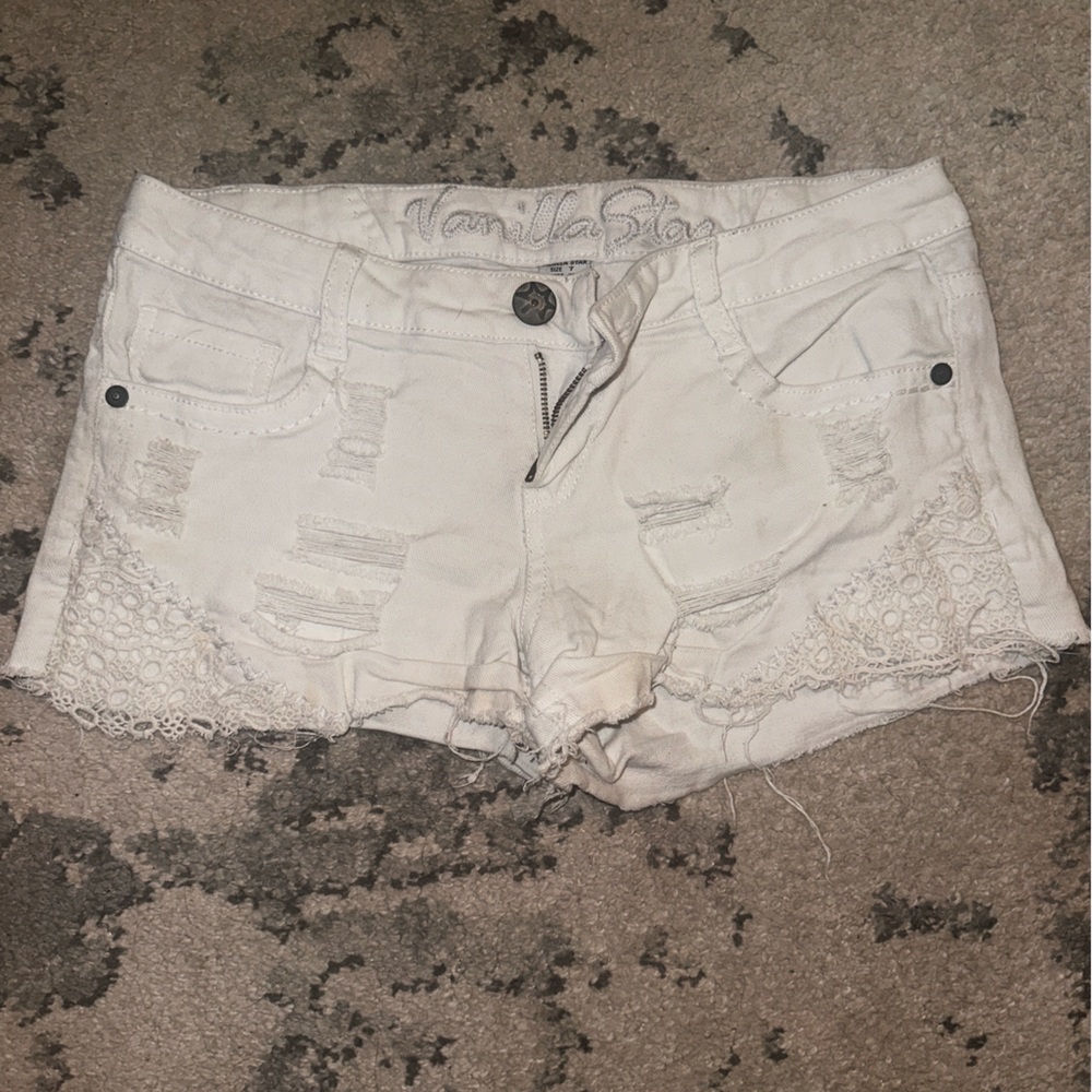 White denim short shorts